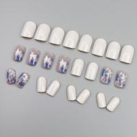 Kit De Uñas Postizas Con Diseño Geométrico Y Estampado De Océano Azul 24 Piezas Uñas Falsas Cortas De ABS Para Arte De Uñas - details 66