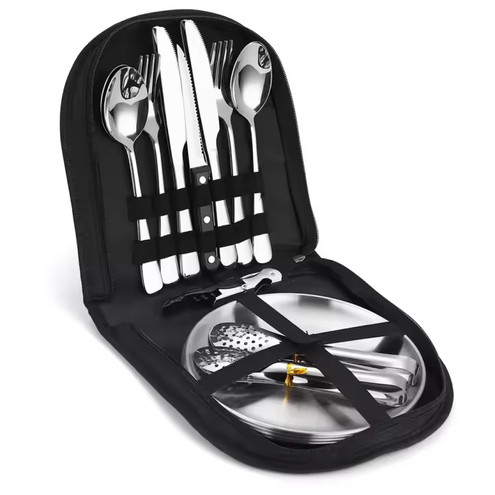 Camping cuadertos kit organizador utensilio de picnic conjunto Placa Arce inoxidable Cuchillo Tenedores pinzas senderismo 10/20 unids - 1