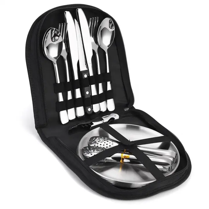 Camping cuadertos kit organizador utensilio de picnic conjunto Placa Arce inoxidable Cuchillo Tenedores pinzas senderismo 10/20 unids - 1