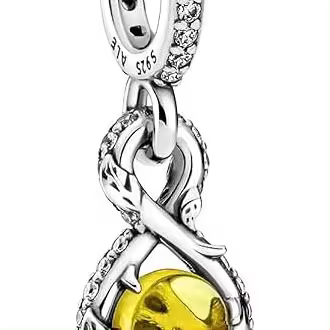 PANDORA Disney Belle 399525C01 - Colgante de plata de ley con cristal amarillo de la colección Disney x, talla única, Plata de ley, Circonita cúbica，Incluye Caja Original - 1