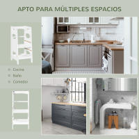 HOMCOM Torre de Aprendizaje de Madera para Niños Taburete de Cocina Infantil con Pedal Altura Ajustable en 3 Posiciones y Barra de Seguridad 40x50x90 cm - details 4