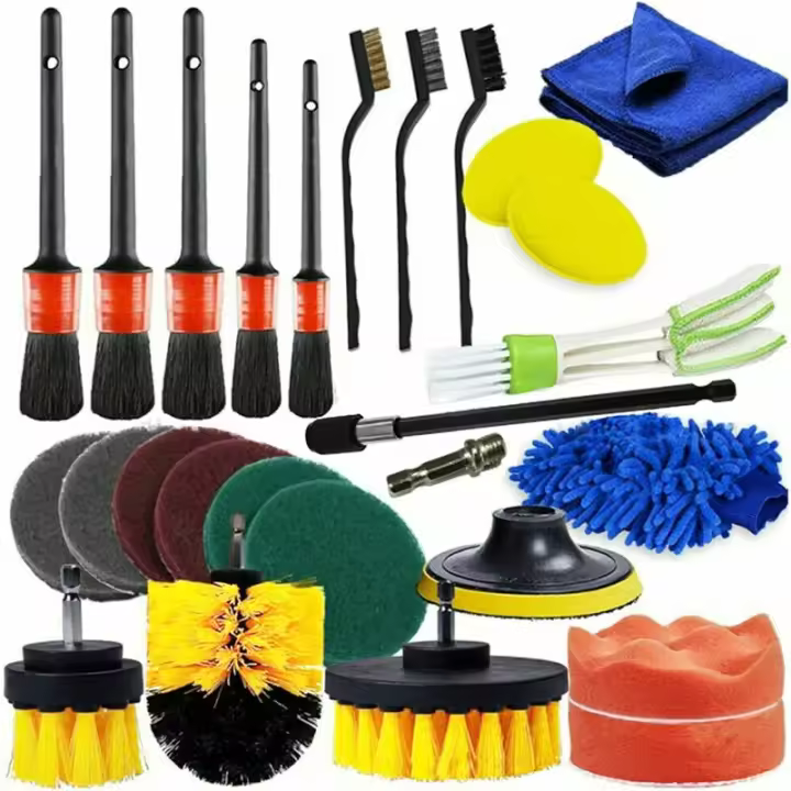 Cepillo de limpieza de taladro de 26 piezas, kit de limpieza Interior de coche, cepillo para llantas, para superficies de baño, suelo, bañera, automóvil, Sunny - 1