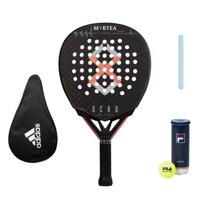 Pala de Pádel Ocho Pádel Myrtea Luxury (Made in Spain) + Funda Adidas + Protector Transparente + Bote de Pelotas Fila - 1