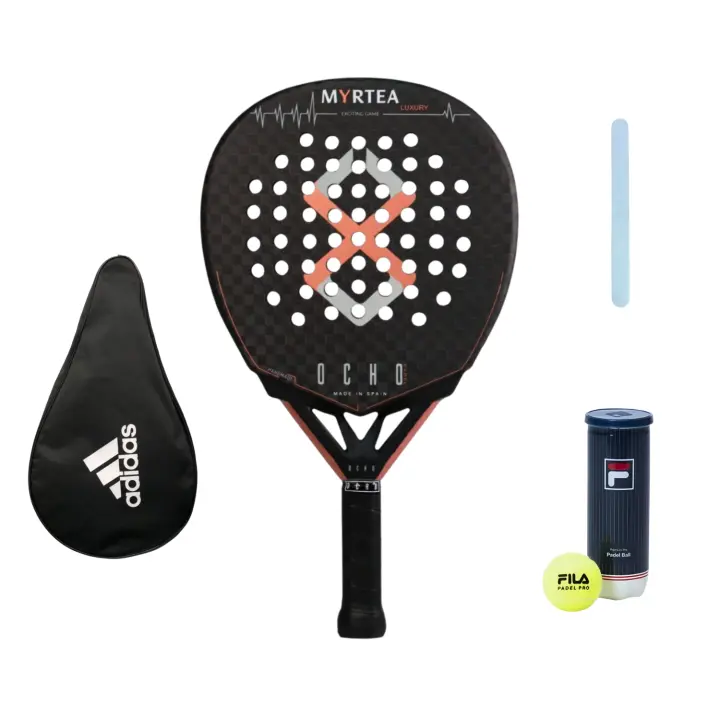 Pala de Pádel Ocho Pádel Myrtea Luxury (Made in Spain) + Funda Adidas + Protector Transparente + Bote de Pelotas Fila - 1