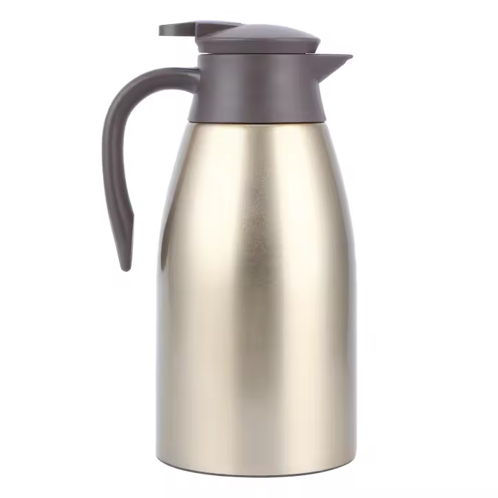 Hervidor de agua portátil de 2 l, de acero inoxidable 304, con aislamiento, para uso en el hogar y la oficina, dorado, con tapa para café, 2 l - 1
