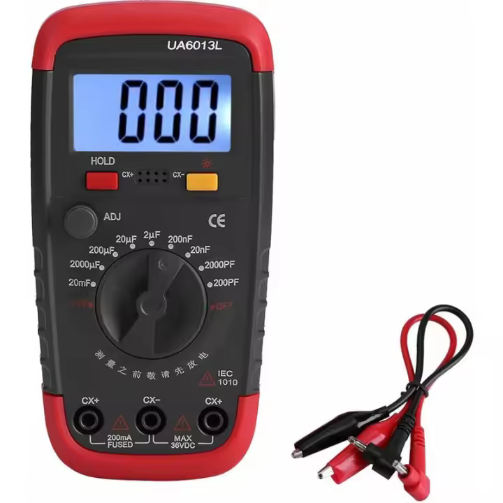 PORCHEDDU Medidor de Capacitancia Profesional, Probador de Capacitores Digital 0,1 pF - 20000uF with Medidor de Capacitancia with Retroiluminación LCD y Chaqueta Protectora Max 1999 - 1