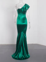 Vestido De Novia De Seda Con Volantes Y Hombro Solo Para Fiesta De Noche Y Baile De Promoción Vestido De Seda Largo Al Piso Estilo Mermaid Sin Mangas - details 7