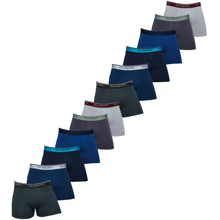 DON ALGODON | Pack de 12 Boxers Para Hombre | 95% Algodón | Transpirables | 6 Colores con Cintura Elástica en Colores Diferentes: Gris con Verde, Marino con Blanco, Gris con Granate, Marino con Azul, Granate con Gris, Azul con Marino | Cómodos y Elegantes - 1