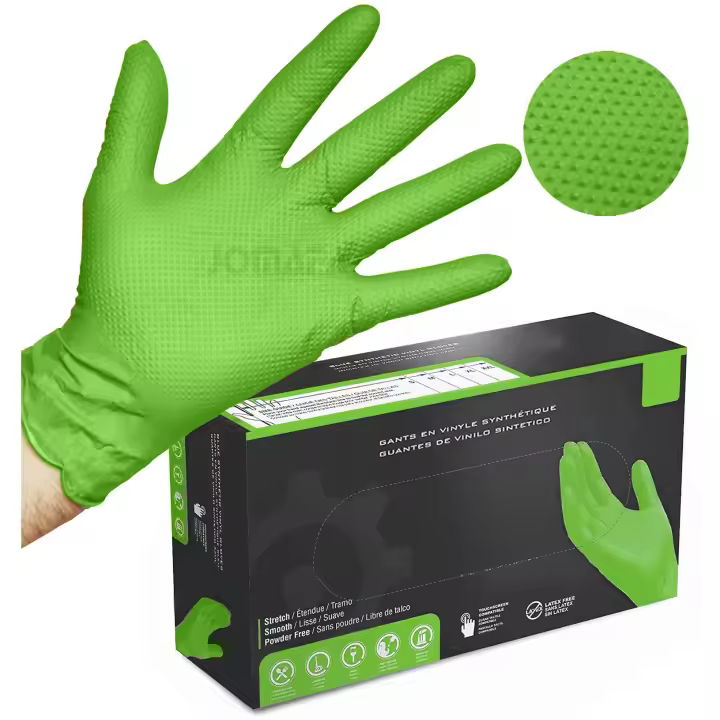 JOMAFA - Guantes de Nitrilo DIAMANTADOS GRIP Super resistentes Reutilizables VERDE 8 micras / 9´9 gramos, pack de 50 T.M - 1091 - 1