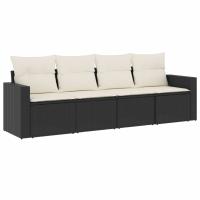 vidaXL Juego de sofás jardín 4 pzas con cojines ratán sintético Negro, Negro y crema, Marrón y crema Conjunto Terraza Muebles Jardín Exterior Juego de Muebles de jardín Mueble Jardín Exterior Muebles de Salon Exterior - details 0