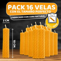 Pack de 16 Velas de Miel de Abeja para Rituales 100% Natural - DECEVI - Hechas a Mano - Origen España - SIN PARAFINA - Velas 10 cm x 2,2 cm - Enciende la Magia de la Luz Suave y Cálida - details 0