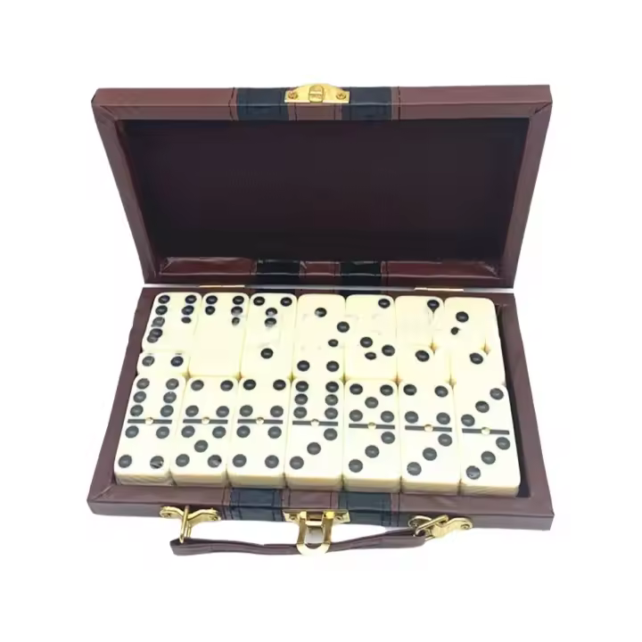 Dominoes De Melamina En Color Ibírico Con Caja De Cuero Marrón Juego De Mesa Para Fiestas Y Regalos Incluye 28 Piezas Adecuado Para Mayores De 14 Años - 1
