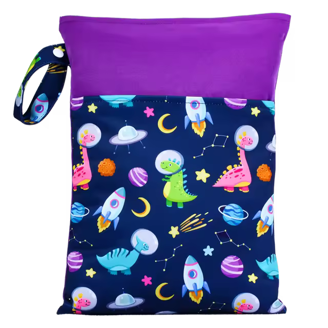 BIAI Beautiful Pattern Polyester Baby Waterproof Swimsuit Bag Double Pocket Baby Diaper Dry Mini Wet Bag Diaper Nappy Bag 25*35 - 1