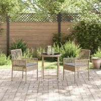 Conjunto de Bistro de Jardín de 3 Piezas vidaXL con Cojines Beige de Poliratán - details 2