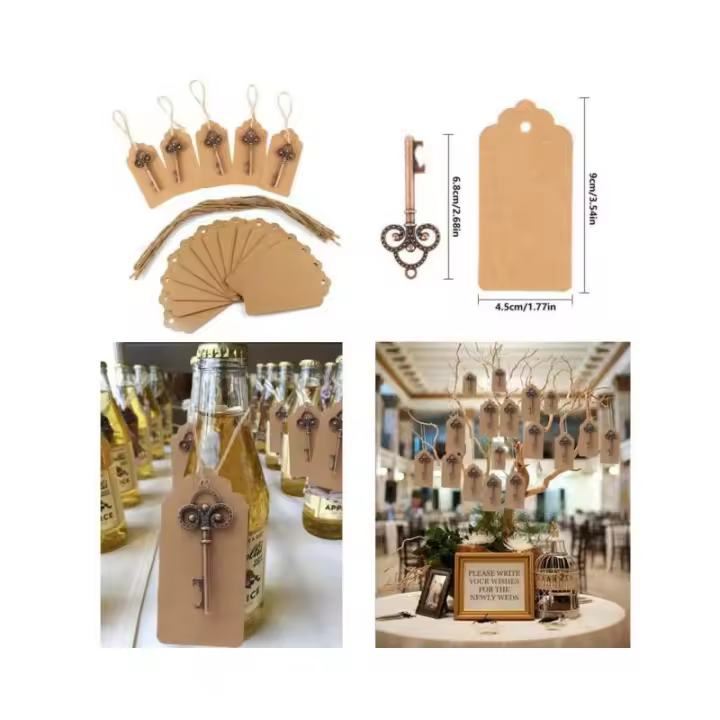 Lote 20 Llaveros Abrebotellas Bronce + Tarjeta - Regalos Bodas Hombres Prácticos Unisex - 1