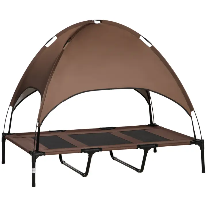 PawHut Cama Elevada para Mascotas Portátil con Toldo Extraíble Tela Transpirable al Aire Libre para Interior y Exterior 122x92x108 cm - 1
