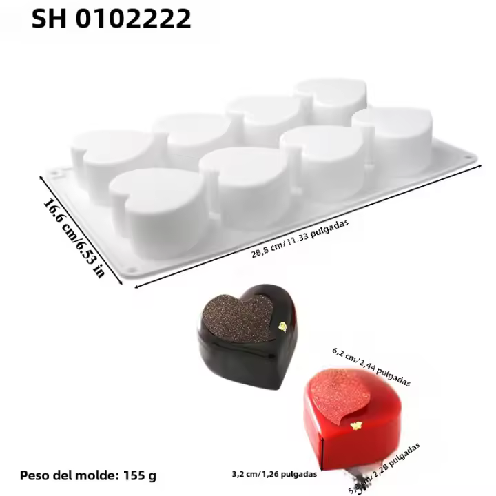 Molde De Galletas De Silicona En Forma De Corazón Para Postres Y Pasteles Eco-amigable Para Horno 6 O 8 Celdas Día De San Valentín - 1