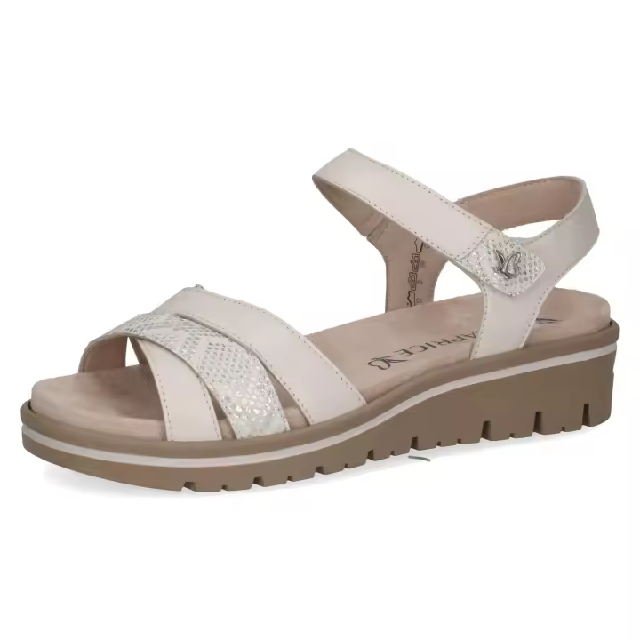 Sandalias de Mujer comodas y anchas en Piel beige, Planta extraible, CAPRICE - 1