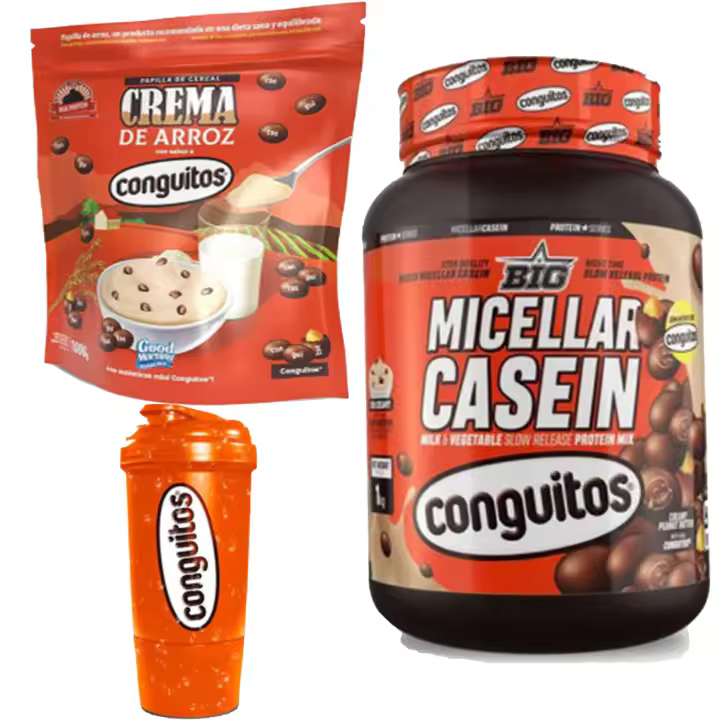 Pack Conguitos Dark fitness: Botella mezcladora 500 cl +Caseína micelar 1 kg+Crema de arroz - 1