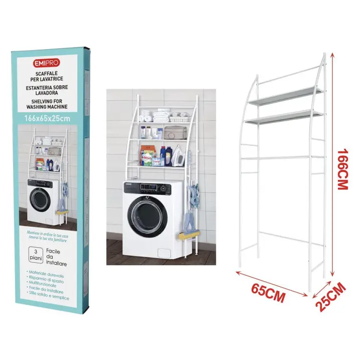 Estanteria Sobre Lavadora y para Baño Ahorra Espacio Organizador 166x65x25cm Estantería sobre Lavadora  Estante de Almacenamiento Impermeable  Estante Organizador Multiusos  Ahorra Espacio con 3 Baldas  Patas Ajustables en Altura - 1