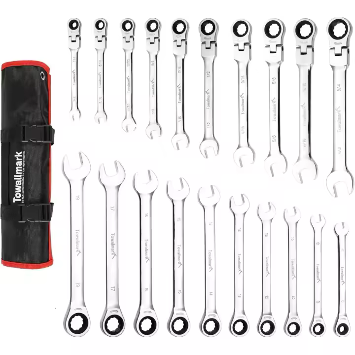 Juego de llaves de trinquete de 20 piezas, llave de tubo para reparación de automóviles, juego de llaves de cabeza flexible, SAE 1/4-3/4" y métricas 6-19 mm, 72 dientes - 1