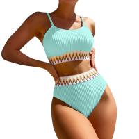 Bikini De Verano Para Mujer Estilo Playa Moda Elegante Con Cintura Alta Y Efecto Delgado Dos Piezas Color Bloqueado Conjunto De Baño Con Suspensión - details 6