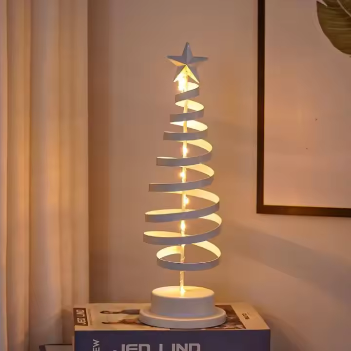 Lámpara De Navidad Creativa Con Estrella De Espiral Metálica Para Decoración De Hogar Y Sala De Estar Iluminación Nocturna Con Luces De Árbol Y Fantasmas - 1