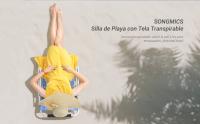 SONGMICS Silla de Playa Portátil con Respaldo Reclinable en 4 Posiciones, Silla de Playa Plegable con Reposabrazos, Tela Transpirable y Cómoda, Silla para Exteriores, Azul/Verde - details 0