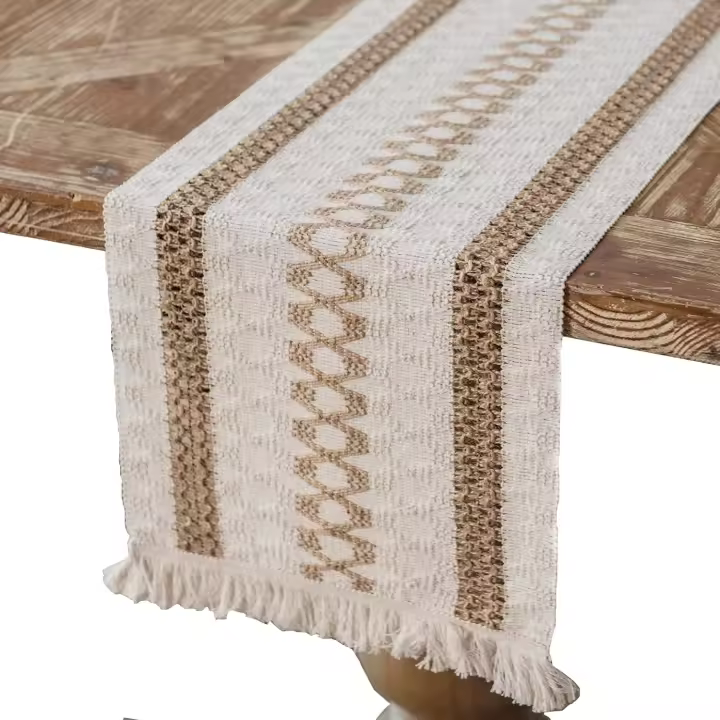 Camino de Mesa de Lino Macramé Corredor de Mesa de Yute Rústico Bohemio con Borlas para Boda Fiesta Hogar Cocina Mesa de Comedor Decoración Table Runner, 30 x 140 cm - 1
