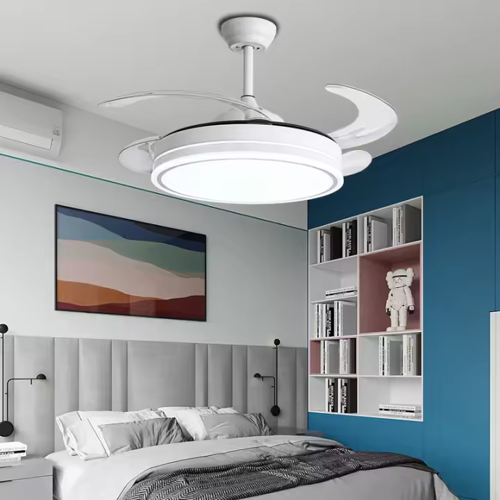 Ventilador de techo BIT con luz LED blanca de 36 W, 3 configuraciones de luz, con control remoto - Motor de CC silencioso de alta eficiencia, pantalla de 3 luces, aspas plegables retráctiles, 6 velocidades, control remoto, temporizador - 1