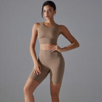 Conjunto De Yoga Deportivo Para Mujer Top Y Shorts De Color Sólido Nylon Transpirable Y Secado Rápido Para Gimnasio Ciclismo Y Correr - details 16