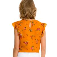 Top de Tiffosi estampado floral con volantes en bajo y mangas, color mostaza, 100% poliéster - Adición femenina primaveral - details 4