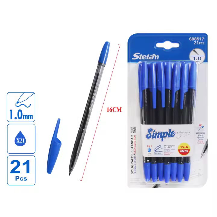 STELAM Paquete económico de  21 bolígrafos de 3 colores de alta calidad 1.0MM - Con tapa, escritura muy suave y fluida, duraderos, elección ideal para estudiantes y oficinas，y tambien tiene color Negro y Azul de Paquete 21 - 1