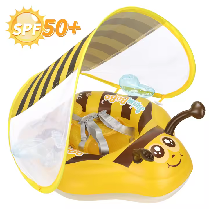 Nueva Actualización De La Flota Infantil De Sumbobo: Anillo Flotador Inflable Para Bebés Con Asiento Malla Seguro Y Suave En Color Amarillo Con Diseño De Abeja Juguete Divertido Para El Verano - 1