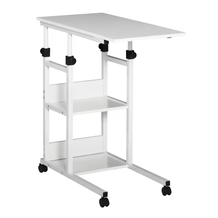 HOMCOM Mesa Auxiliar de Sofá 80x40 cm Mesa Lateral en Forma de C con 4 Ruedas Giratorias Frenos Altura Ajustable 3 Niveles de 72-82 cm Marco de Metal para Salón Cocina - 1