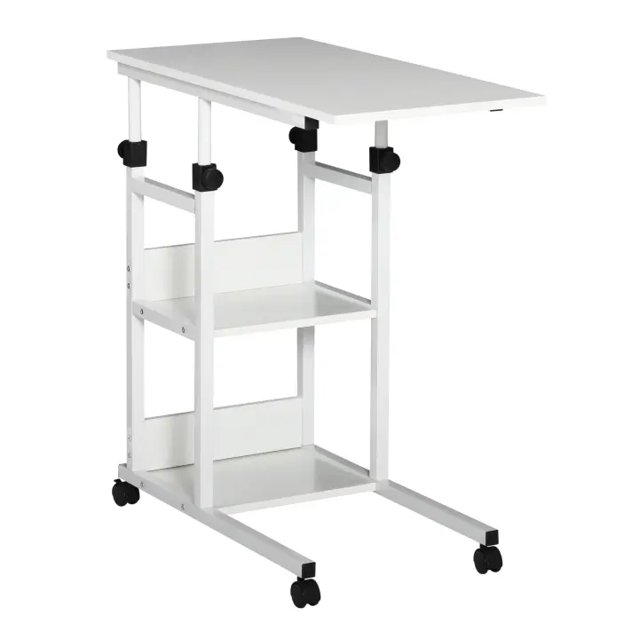 HOMCOM Mesa Auxiliar de Sofá 80x40 cm Mesa Lateral en Forma de C con 4 Ruedas Giratorias Frenos Altura Ajustable 3 Niveles de 72-82 cm Marco de Metal para Salón Cocina - 1