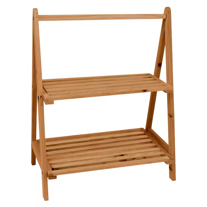 EasySpeed Estantería Madera Natural 2 Niveles, Estantería Portátil  Multiusos, Organización Baño, Casa, Ideal Zapatero o Plantas 32x46x22 cm - 1