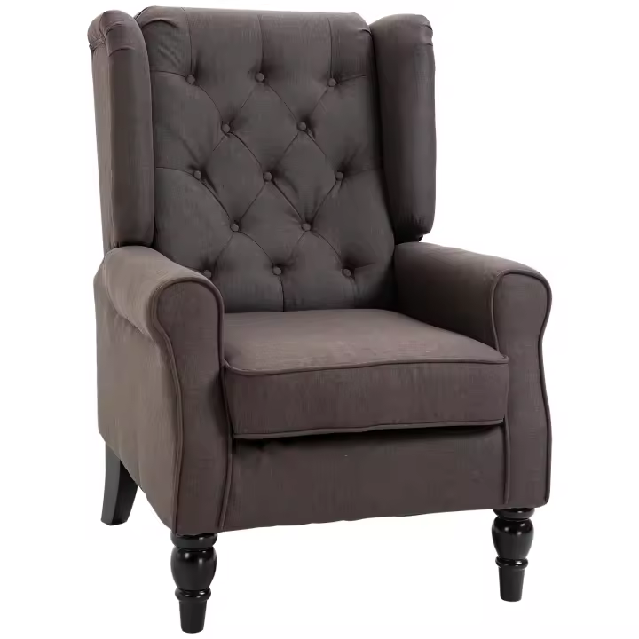 HOMCOM Sillón individual Sillón de relajación Sillón de orejas Silla individual Sillón de acento con tufting Pies de madera Poliéster74 x 86 x 102 cm - 1