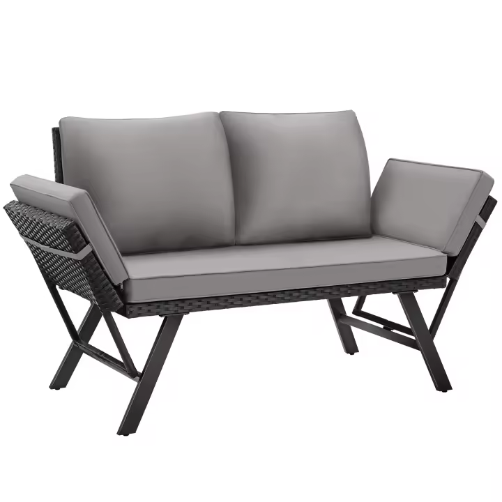 Tectake - Sofá lounge de ratán SINTRA, reposabrazos ajustables, 2 en 1, Sofá de poliratán con reposabrazos abatibles, Conjunto cómodo con cojín de asiento grueso, con cierre de velcro, y cojines de respaldo suaves, Poliratán de alta calidad, resaldo suave - 1