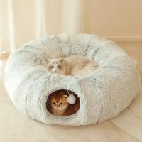 Cama De Gato De Peluche Con Tunnel Multifuncional Para Gatos De Interior Peephole Donut Fluffy Con Tunnel Cama Para Gatos Interior - details 4