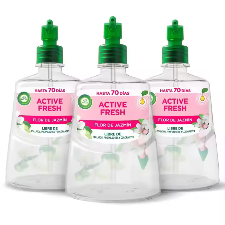 Air Wick Active Fresh Spray Automatico Sin Aerosol - Ambientador para Casa Flor de Jazmín, Brisa Marina y Algodón, 3 Recambios - 1