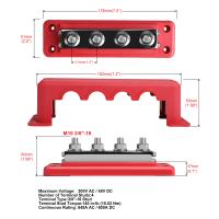 Bloque De Distribución De Energía De 8 Postos M10 Con Cubierta Resistentes a Pesos Para Automóviles RV Camiones Barco 24V 600 Amp Rating - details 1