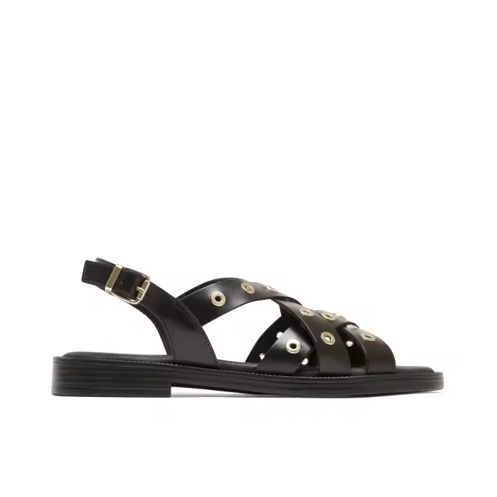 PORRONET SANDALIA PLANA DE PIEL CON TACHUELAS NEGRO MÓNICA  - SANDALIAS PLANAS DE TIRAS MÓNICA EN COLOR NEGRO CON TACHUELAS - CIERRE MEDIANTE PULSERA AL TOBILLO CON HEBILLA - ELABORADAS EN PIEL -  MÁ - 1