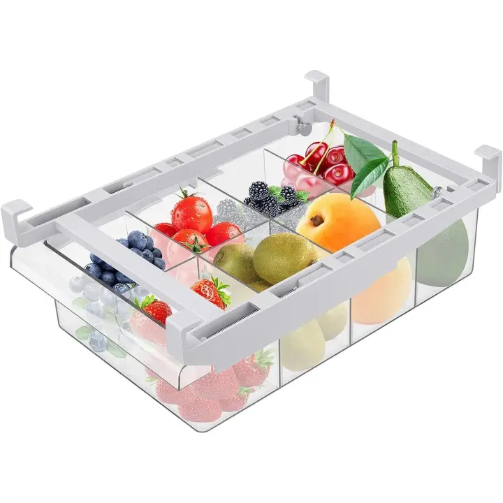 Organizador Frigorifico Transparente Caja de Cajón de Nevera Extraíble Caja de Almacenamiento para Frigorífico con Asa para Nevera Cocina Armarios Fruta Vegetal(8 Cuadrícula). Envío desde España - 1
