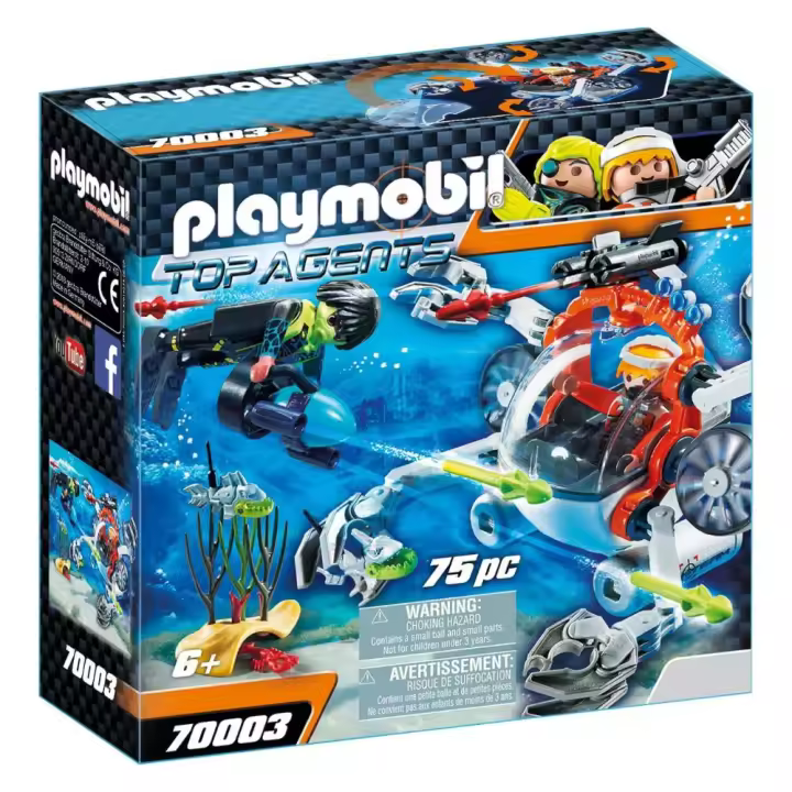 PLAYMOBIL (70003) Spy Team Sub Bot, Robot Sumergible marino con brazos giratorios y de agarre móviles, Top Agents - 1