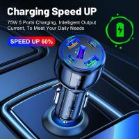 Cargador de coche ultrarrápido de 75 W, 30 W/QC3.0/Type C, 5 Puertos, derivación inteligente, adaptador de Coche de 12 voltios, Cargador USB para encendido de cigarrillos - details 1
