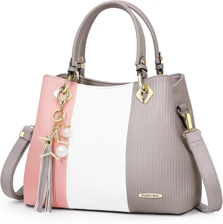 Bolsos de Mujer, Bolso Señora Tote Multicolor Rayas PU Cuero With Flecos Bolso Hombre Bolso Shopper perfecto para Trabajo, Diario Vida, Navidad y Fiesta ect - 1
