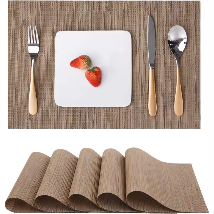 Juego de 6 manteles individuales lavables, manteles individuales tejidos, lavables, antideslizantes, resistentes al desgaste y al calor, manteles individuales de vinilo lavables para cocina, mesa de , hotel, manteles individuales de 30 x 45 cm (marrón) - 1
