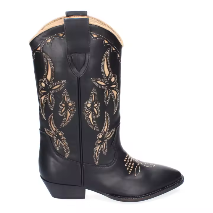 PuntoSalao Botas altas camperas de tacón bajo elegantes para mujer negros M4751 - 1
