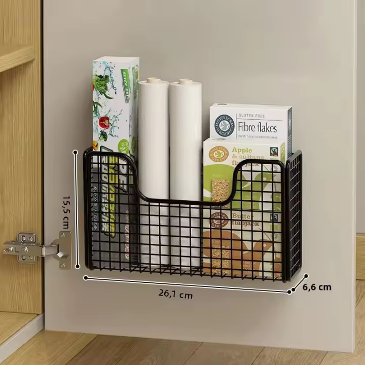 Almacenamiento Sin Perforar Para Puerta De Armario De Cocina Estante De Hierro Pared Montado Caja De Plástico Para Envoltura De Baño Refrigerador - 1